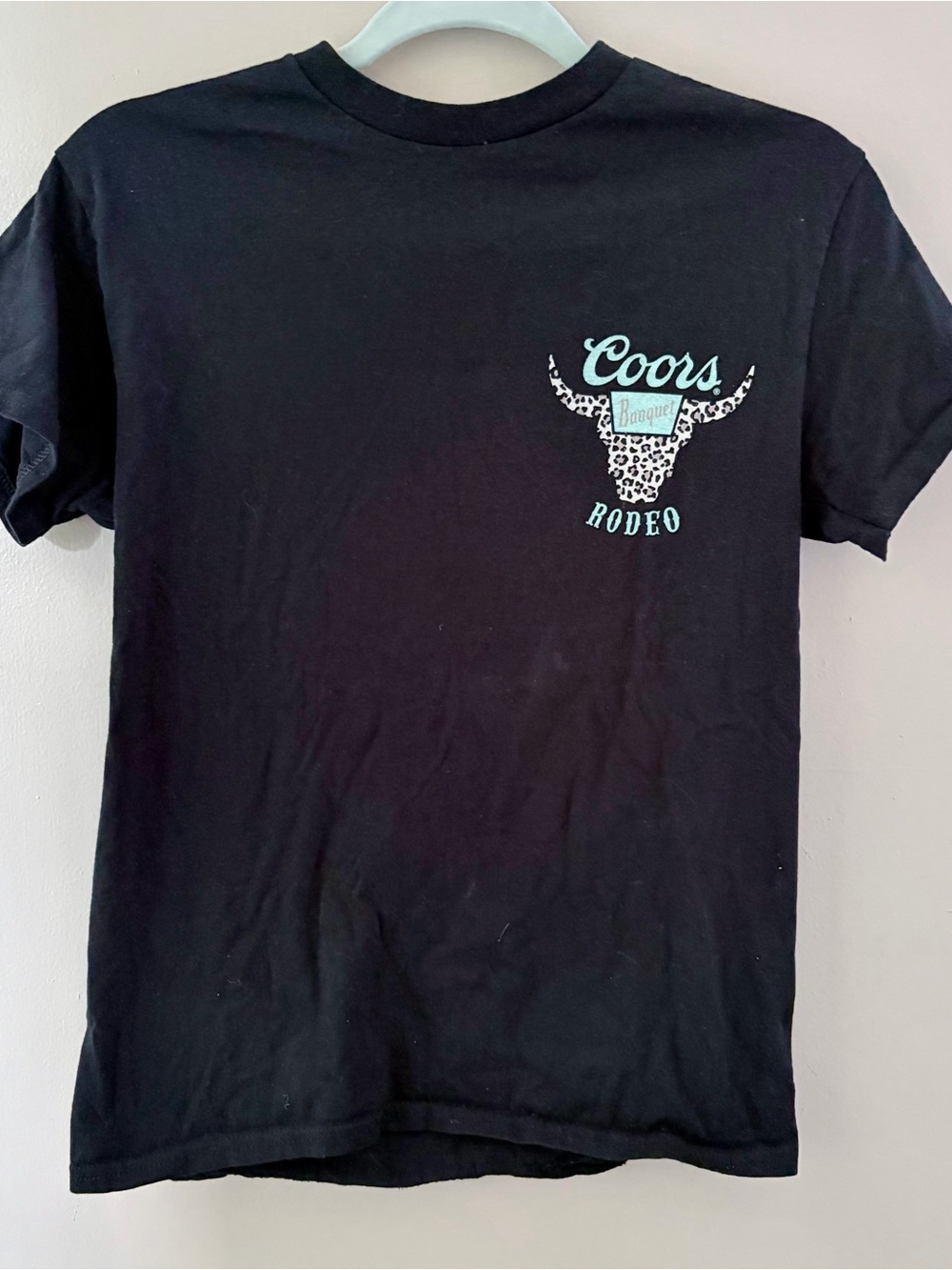 Coors Banquet Rodeo Graphic T-Shirt Small Black Leopard Longhorn